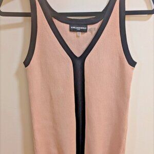Karl Lagerfeld Small Pink and Black V Neck Tank Sweater in Excellent Condition